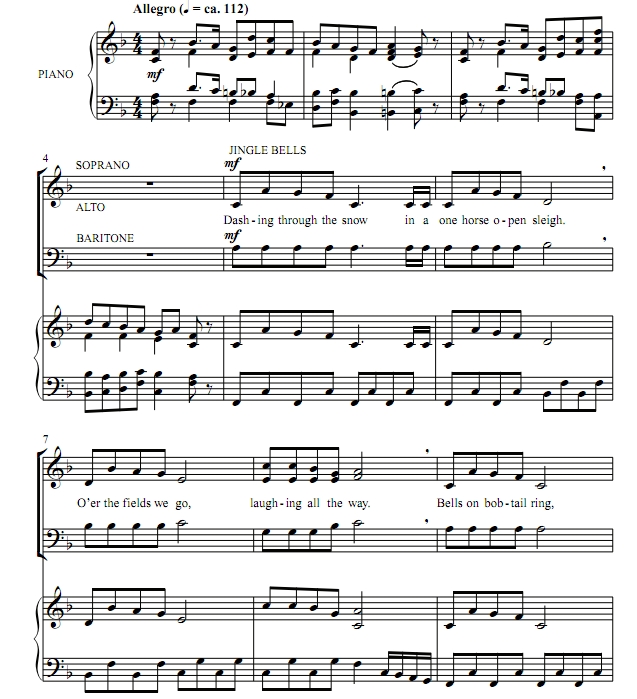 商品为SAB 三声部合唱线谱 胡桃夹子铃儿响叮当 混声合唱谱 有试听