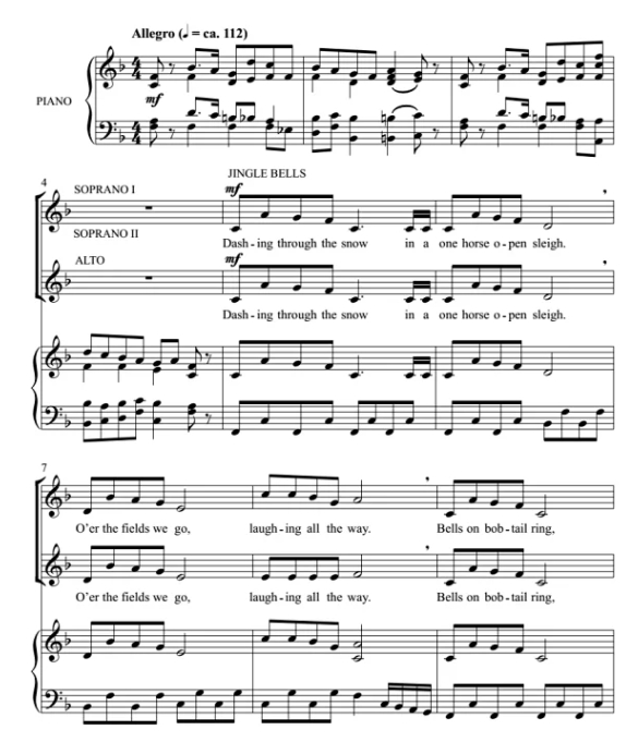 商品为SSA 三声部合唱线谱 胡桃夹子铃儿响叮当 童声女声合唱谱 有试听