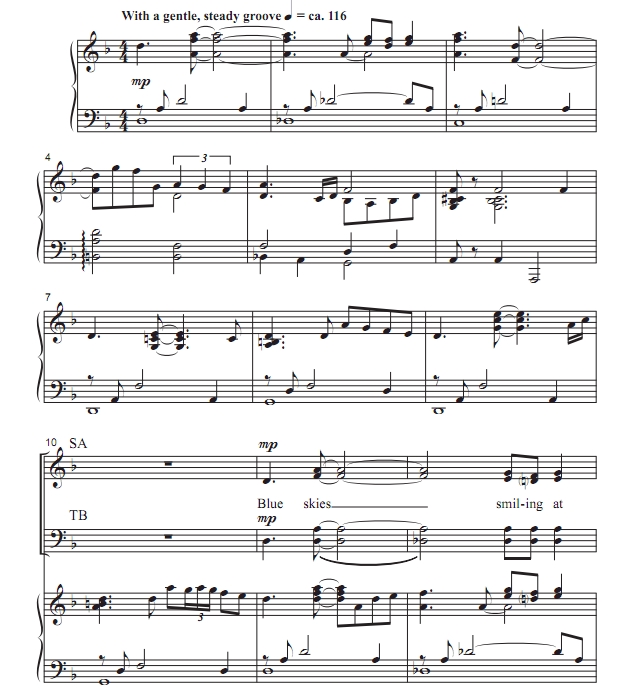 商品为SATB 四声部合唱线谱 蓝天 拉尔森版 混声合唱SATB+钢琴谱 有试听