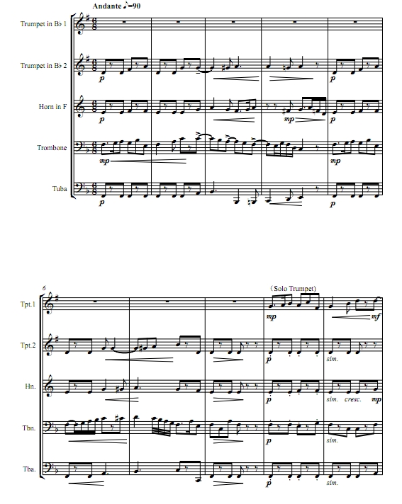 行板 海顿《降E大调小号协奏曲》 加拿大 铜管五重奏总谱+分谱  有试听