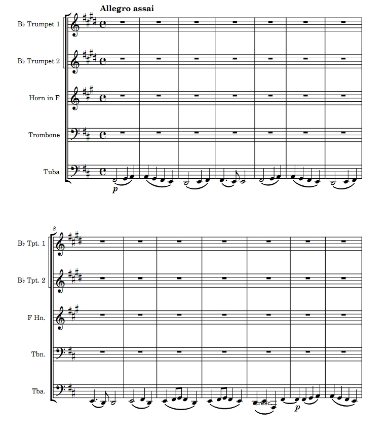 贝多芬 欢乐颂 8个变奏 铜管五重奏 总谱+分谱 有试听