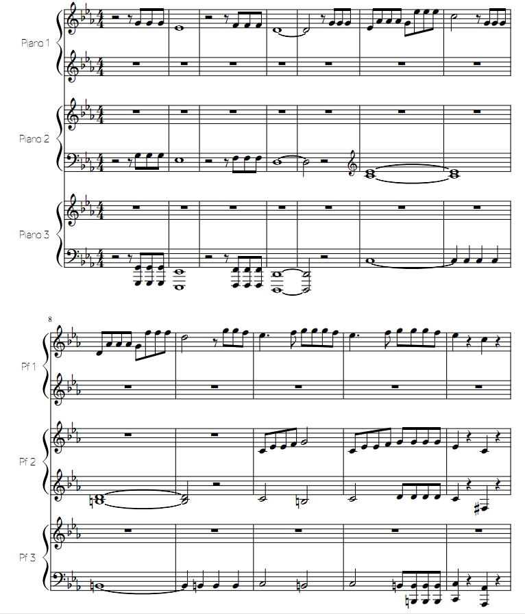 贝多芬第五交响曲 命运 第一乐章 六手联弹 简易版 有试听