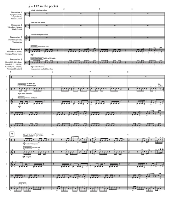 逻辑之歌 多特里版 中级 打击乐五重奏总谱+分谱 有试听