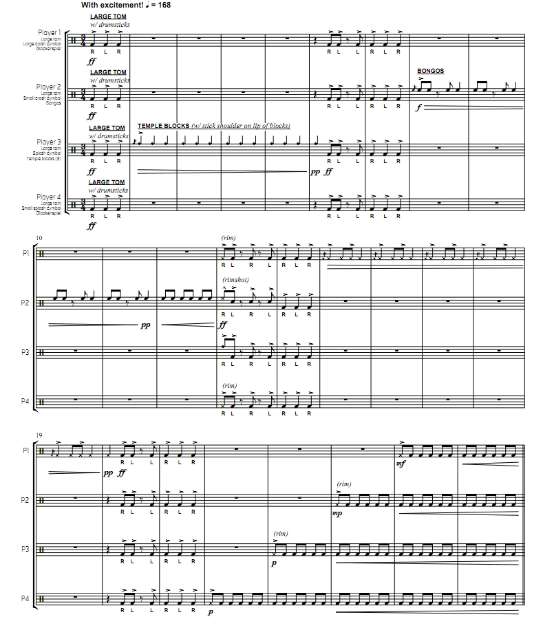 黑游蛇  中级 打击乐四重奏总谱 有试听