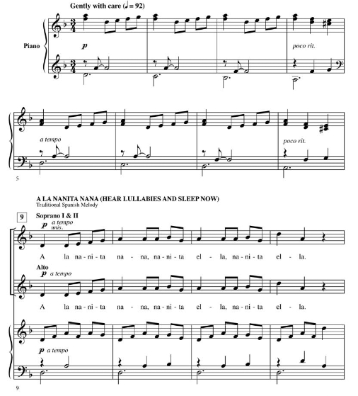 商品为SSA 三声部合唱线谱 A La Nanita Nana 圣诞歌 吉尔平版 童声女声合唱谱 有试听