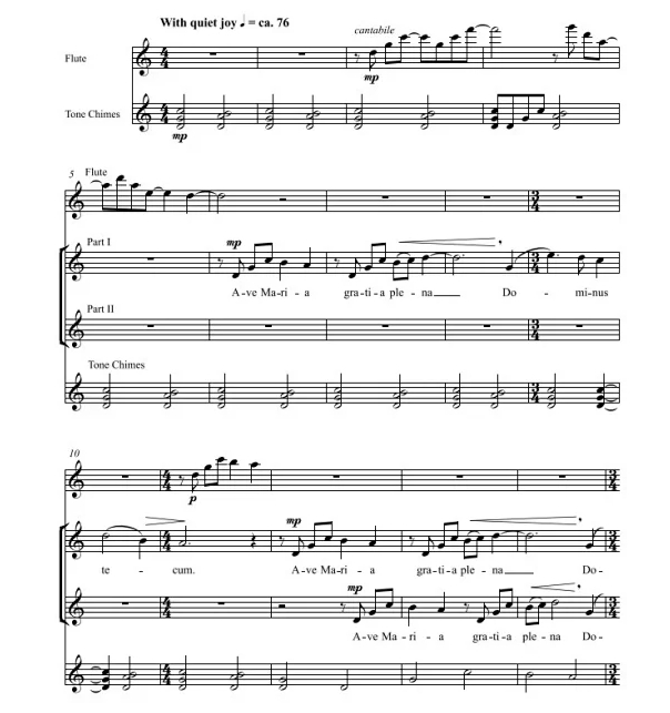 商品为SA 二声部合唱线谱 Ave Maria 克伦弗茨版 童声女声合唱+长笛+音铃谱 有试听