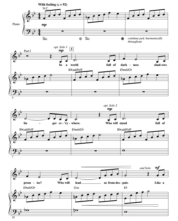 商品为SA 二声部合唱线谱 Be The Light 米勒版 SA 二声部童声女声合唱谱 有试听