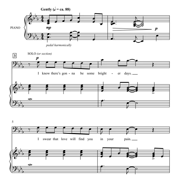 商品为SATB 四声部合唱线谱 Brighter Days 扎诺版 混声合唱谱 有试听