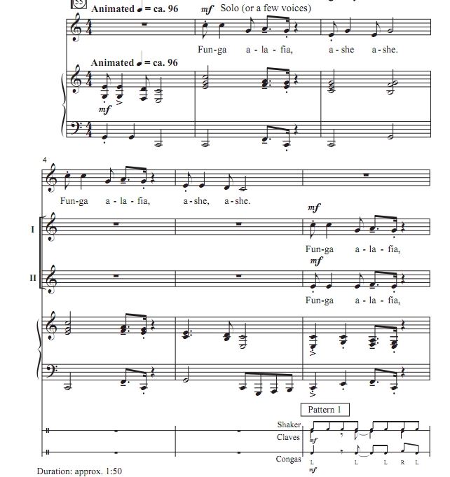 商品为二声部合唱线谱 Funga Alafia 埃里克版 二声部合唱线谱 有试听