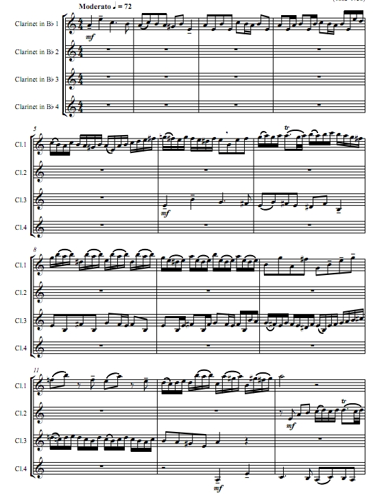 G小调小赋格曲 巴赫 单簧管四重奏总谱+分谱 有试听