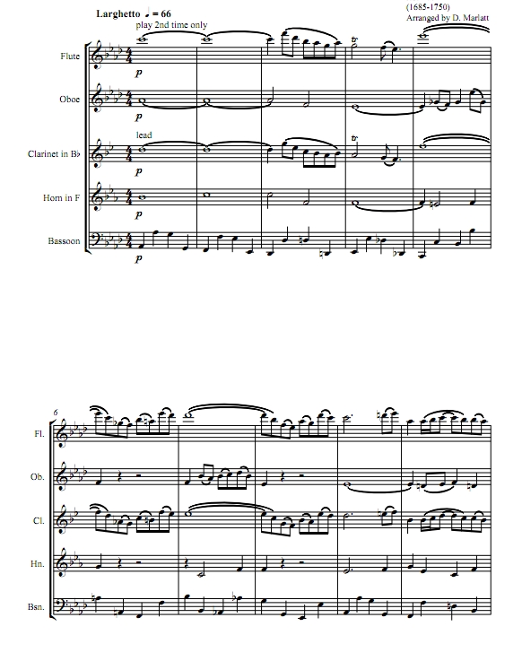 G弦上的咏叹调 巴赫 木管五重奏总谱+分谱 有试听