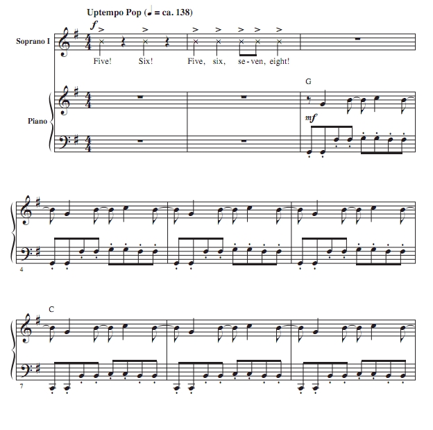 商品为SSA 三声部合唱线谱 HOT TO GO! 爱默生版 童声女声流行合唱谱 有试听