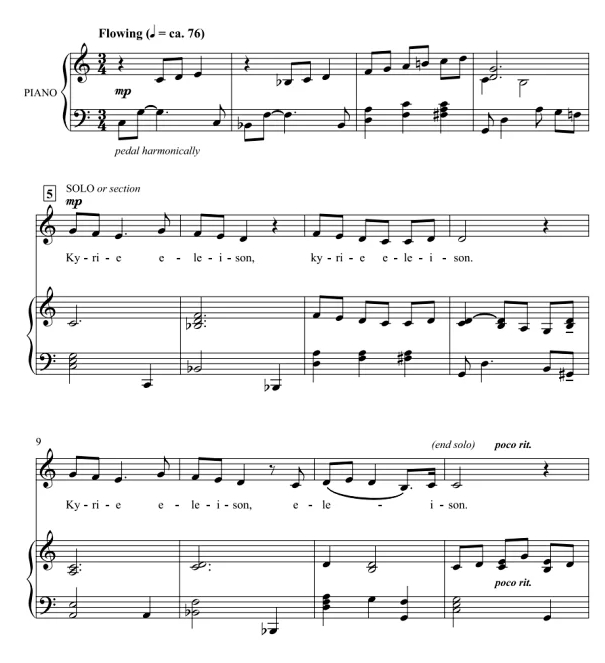 商品为SATB 四声部合唱线谱 Kyrie 扎诺版 四部混声合唱SATB+钢琴谱 有试听