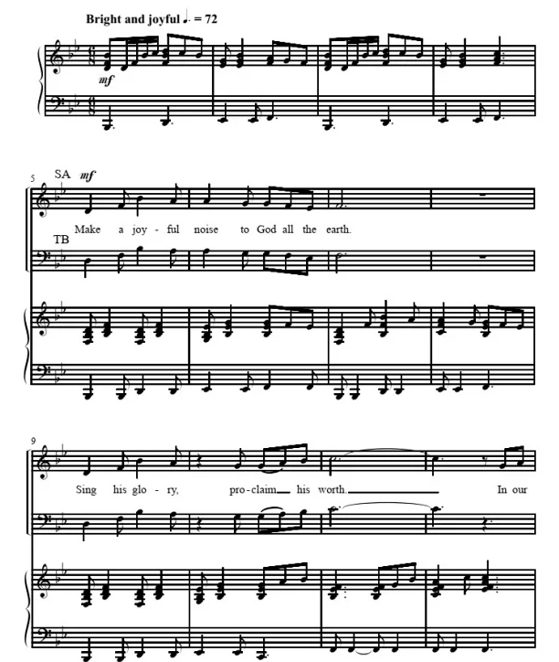 商品为SATB 四声部合唱线谱 Make a Joyful Noise 吉尔平版 混声合唱+钢琴谱 有试听