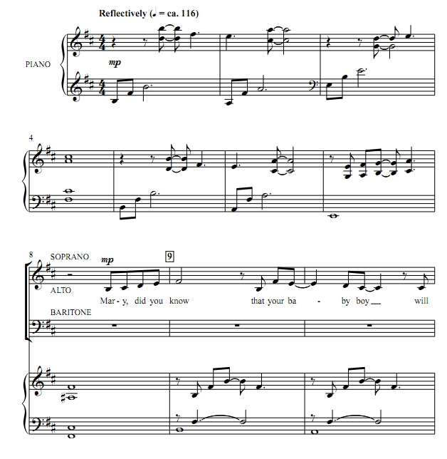 商品为SAB 三声部合唱线谱 Mary, Did You Know 海登版 混声圣诞合唱谱 有试听