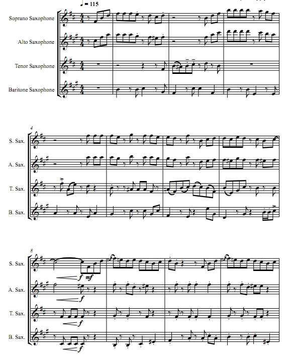 Mojito 周杰伦 萨克斯四重奏总谱+分谱 有试听