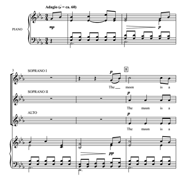 商品为SSA 三声部合唱线谱 Tonight 拉卡塞尔版 三部童声女声合唱SSA+钢琴谱 有试听