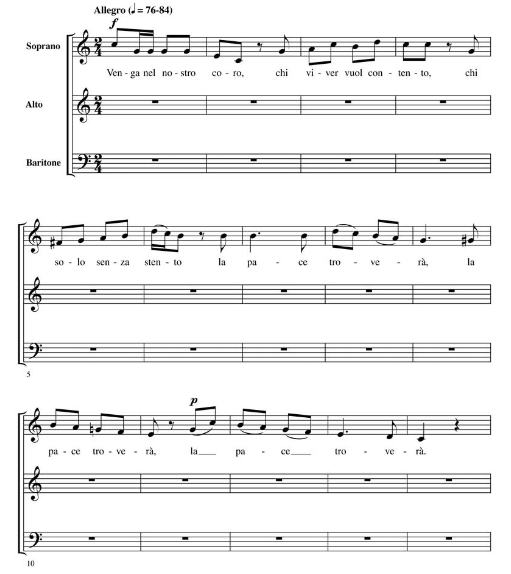 商品为SAB 三声部合唱线谱 Venga Nel Nostro Coro 加里纳版 阿卡贝拉 混声无伴奏合唱谱 有试听