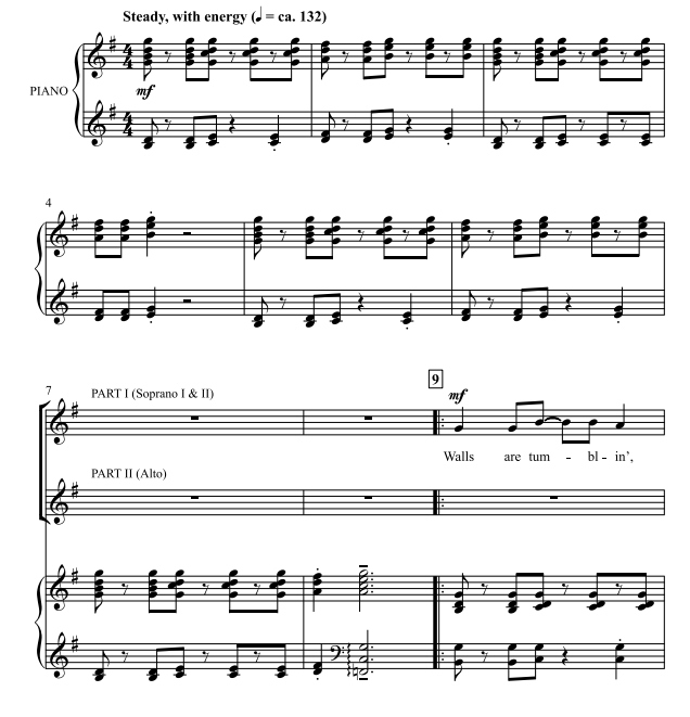 商品为SSA 三声部合唱线谱 Walls Come Down 克鲁斯版 童声女声合唱谱 有试听