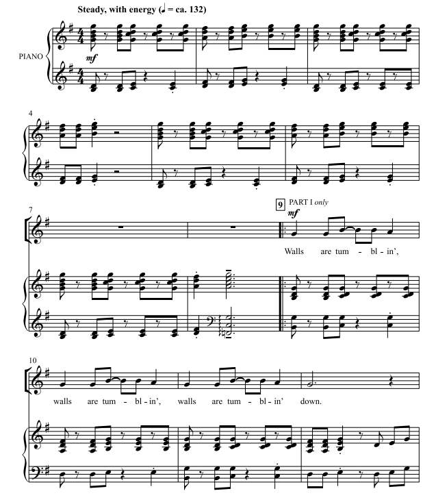 商品为SAB 三声部合唱线谱 Walls Come Down 克鲁斯版 混声合唱谱 有试听