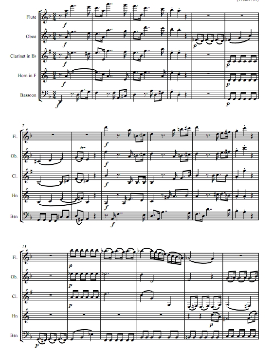 c小调柔板与赋格 莫扎特 木管五重奏总谱+分谱 有试听