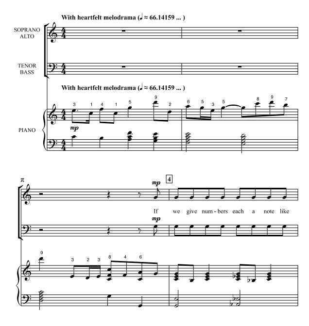 商品为SATB 四声部合唱线谱 π的故事 肖普林版 混声合唱谱 有试听