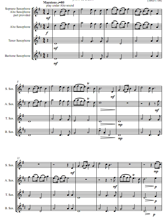 《感恩赞》前奏曲 庞蒂埃 S(A)ATB萨克斯四重奏总谱+分谱 有试听