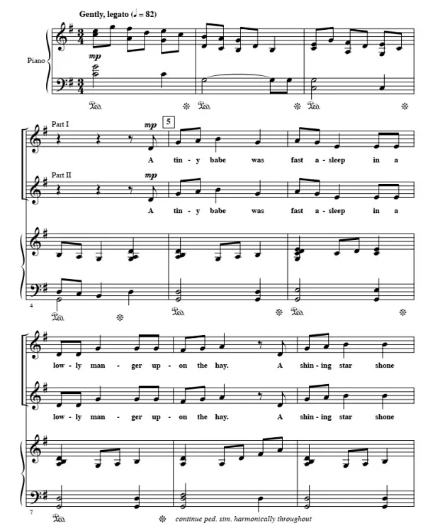 商品为SA 二声部合唱线谱 一颗闪亮的星 施奈德版  童声女声合唱+钢琴谱 有试听