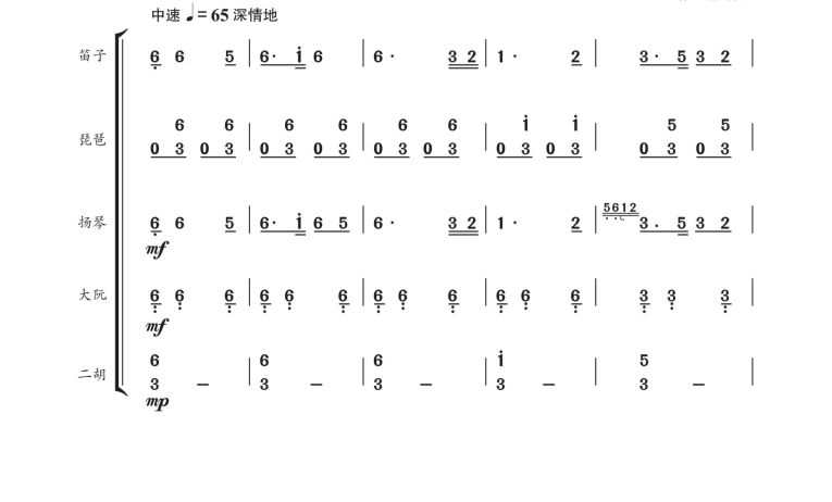下马酒之歌  笛子琵琶扬琴大阮二胡重奏 简谱 总谱
