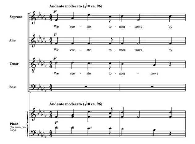 商品为SATB 四声部合唱线谱 为了我们的明天 詹金斯版 阿卡贝拉 无伴奏混声合唱谱 有试听