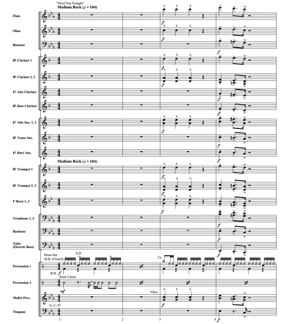 伊克斯乐队金曲串烧 中级 交响管乐合奏总谱+分谱 3级 有试听