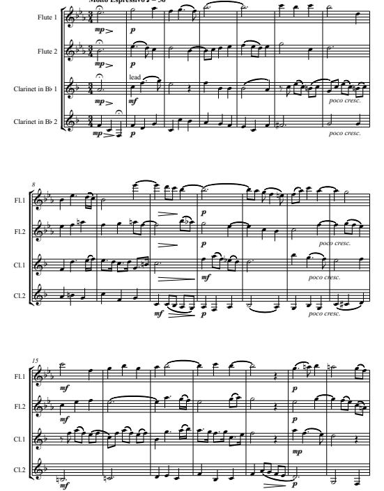 你在我身边 巴赫 2长笛与2单簧管四重奏 总谱+分谱 有试听