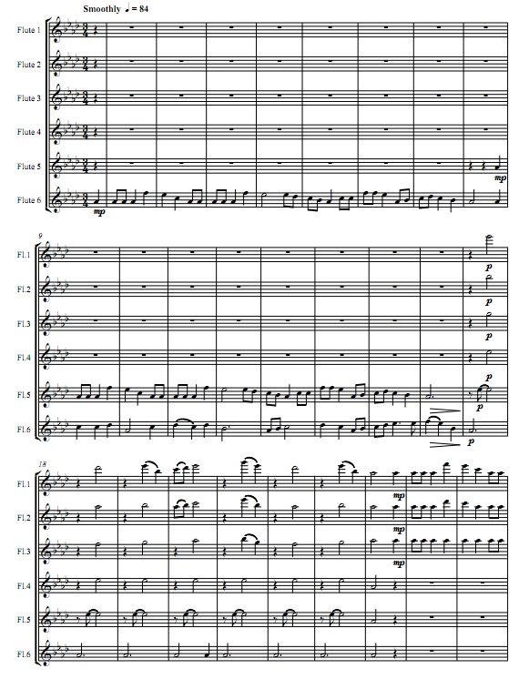 冬青树和常春藤  长笛六重奏总谱+分谱 有试听