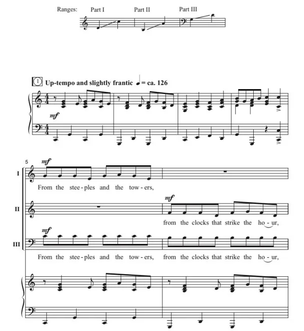 商品为SAB 三声部合唱线谱 到处叮叮当 吉尔平版 混声圣诞合唱谱 有试听