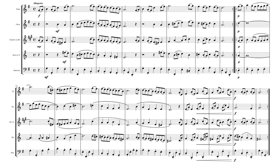 加沃特舞曲 木管五重奏 总谱+分谱 有试听