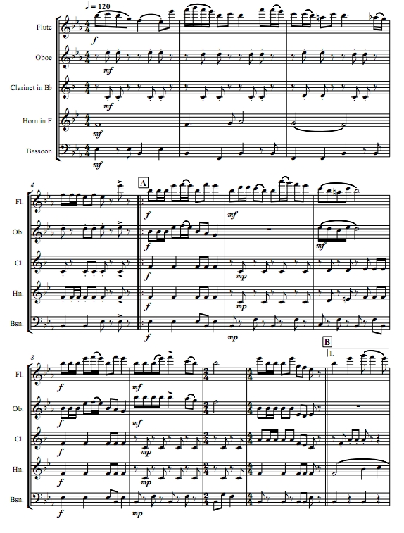 包楞调 山东民歌 木管五重奏总谱+分谱 有试听