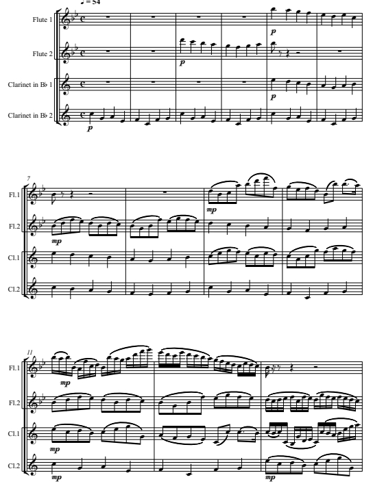 卡农 帕赫贝尔 2长笛与2单簧管四重奏总谱+分谱 有试听