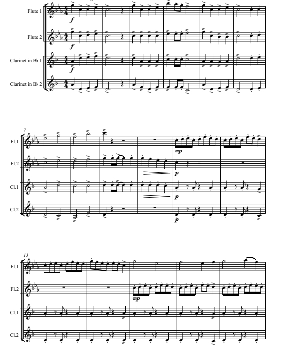 发现之旅  2长笛与2单簧管四重奏总谱+分谱 有试听