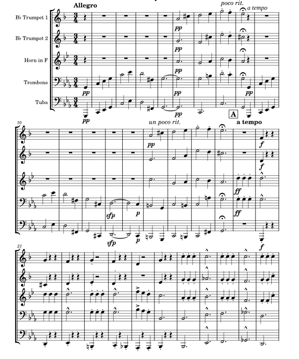 命运交响曲 第三乐章 铜管五重奏 总分谱 有试听