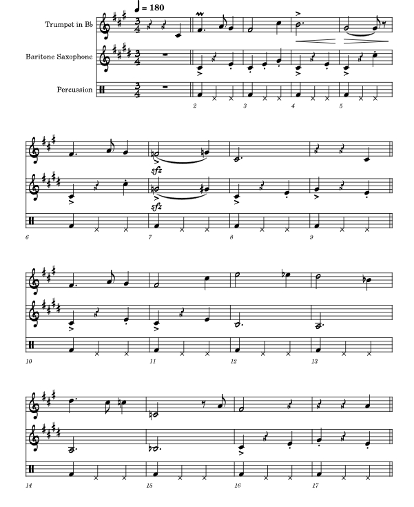 哈利波特  小号低音萨克斯打击乐三重奏 总分谱 有试听