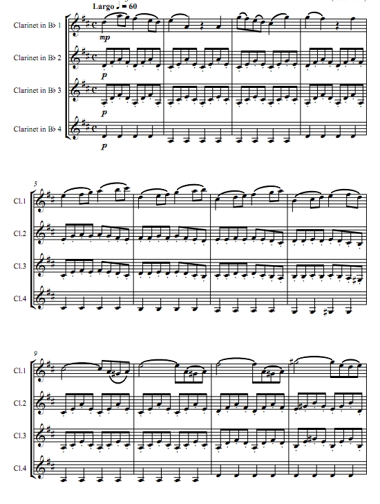 四季之“冬”第二乐章 广板 维瓦尔第 单簧管四重奏总谱+分谱 有试听