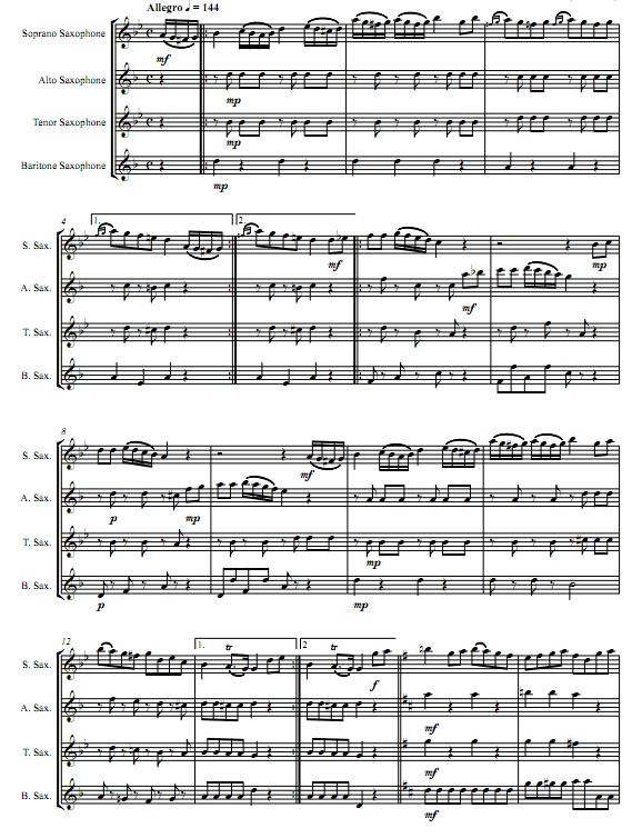 土耳其进行曲 莫扎特 AATB萨克斯四重奏总谱+分谱 有试听