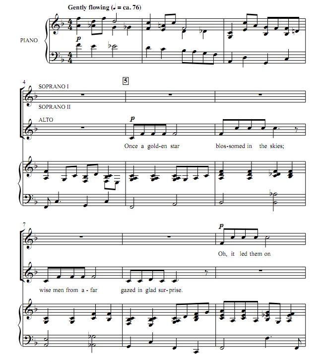 商品为SSA 三声部合唱线谱 圣诞摇篮曲 摩尔版 童声女声合唱谱 有试听