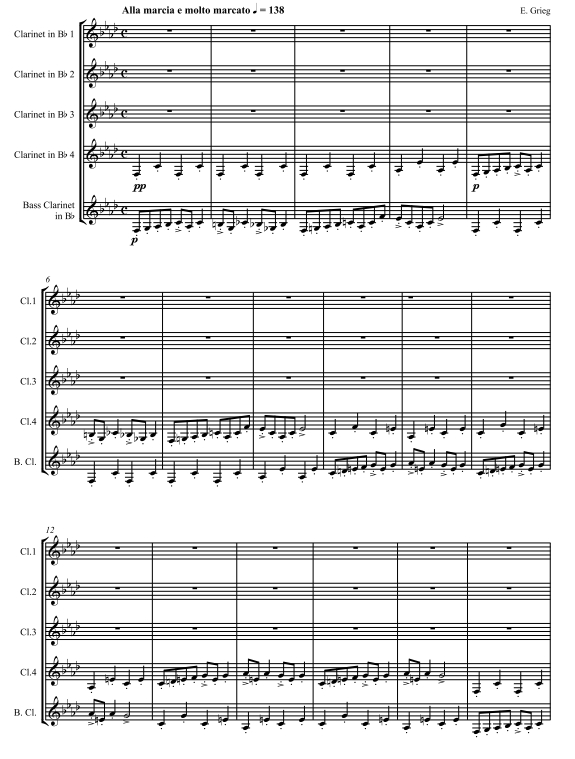 在山魔王的宫殿里 格里格 单簧管五重奏总谱+分谱 有试听