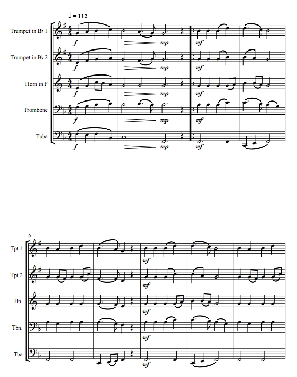 天使歌唱在高天 圣诞 铜管五重奏总谱+分谱 有试听