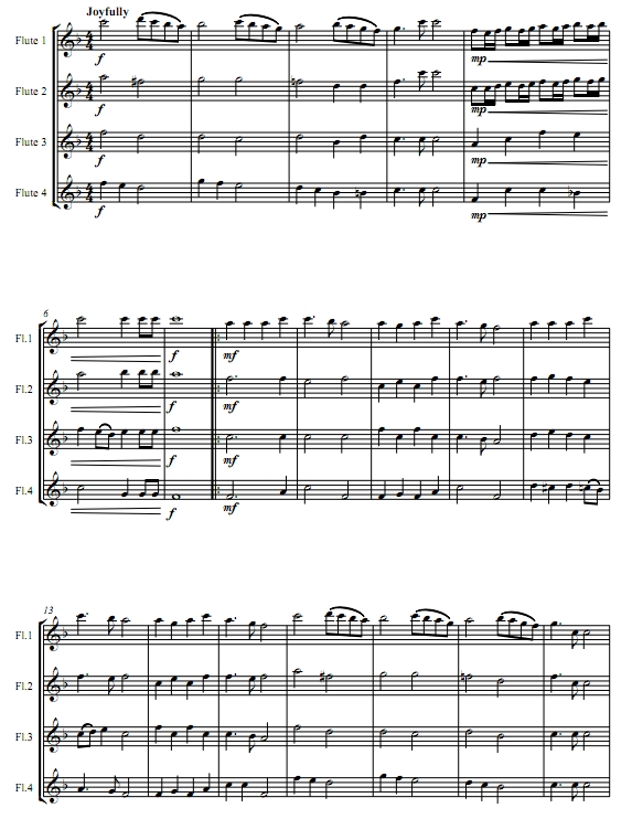 天使歌唱在高天 圣诞 长笛四重奏总谱+分谱 有试听