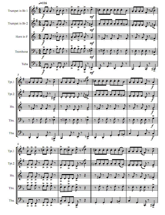 太肥波尔卡 4级 铜管五重奏总谱+分谱 有试听