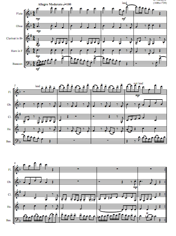 奏鸣曲选自马塞洛的大管与木管 木管五重奏总谱+分谱 有试听