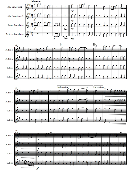 威风堂堂进行曲主题 埃尔加AATB萨克斯四重奏总谱+分谱 有试听