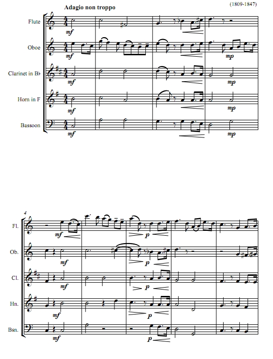 安慰曲 门德尔松 木管五重奏总谱+分谱 有试听